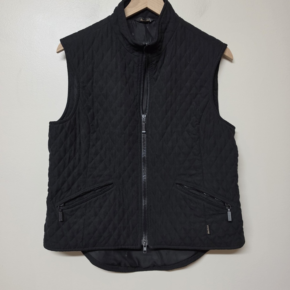Barbour Womens Quilted Vest Black UK 12 US 8 Diamond Zip Front Equestrian Gilet
